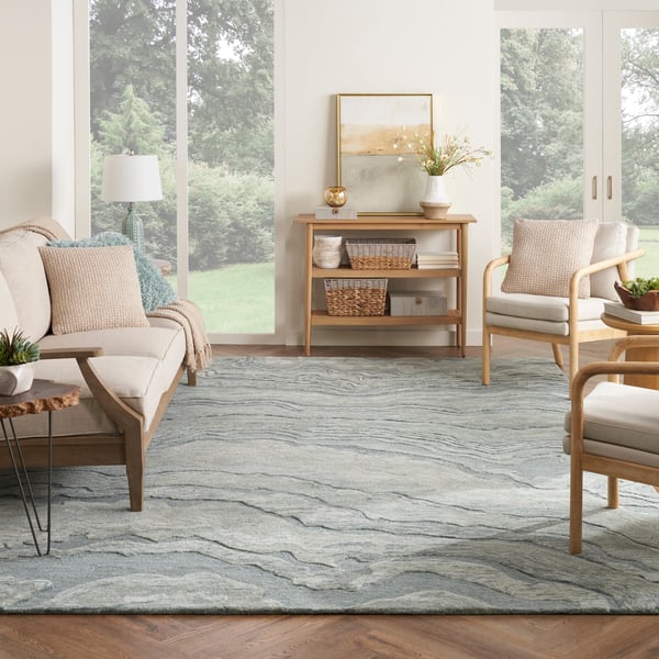 Graceful GRU-01 Blue Wool Hand-Tufted Area Rug