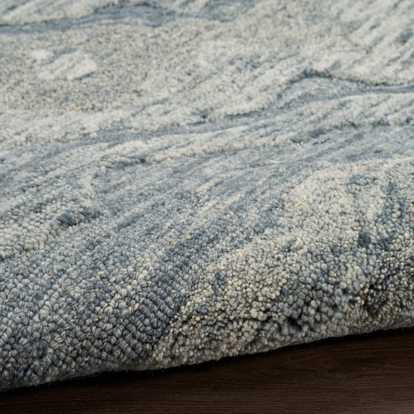Graceful GRU-01 Blue Wool Hand-Tufted Area Rug