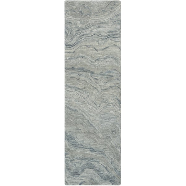 Graceful GRU-01 Blue Wool Hand-Tufted Area Rug