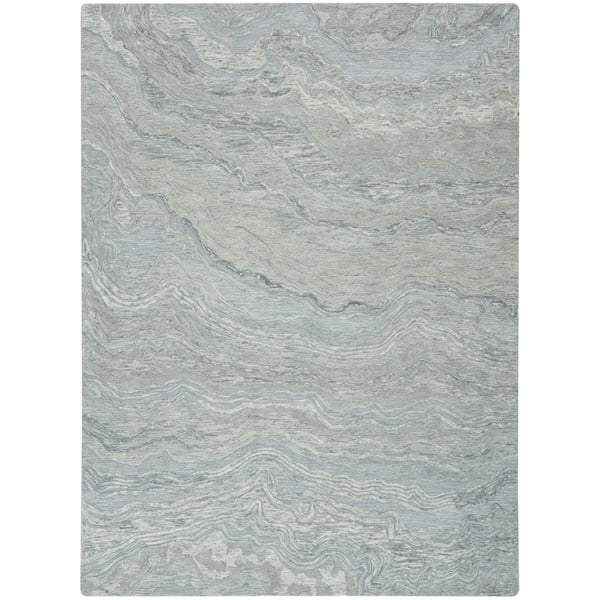 Graceful GRU-01 Blue Wool Hand-Tufted Area Rug