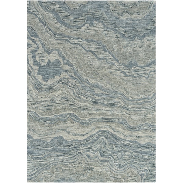 Graceful GRU-01 Blue Wool Hand-Tufted Area Rug