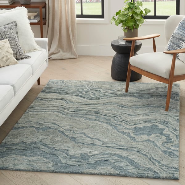 Graceful GRU-01 Blue Wool Hand-Tufted Area Rug