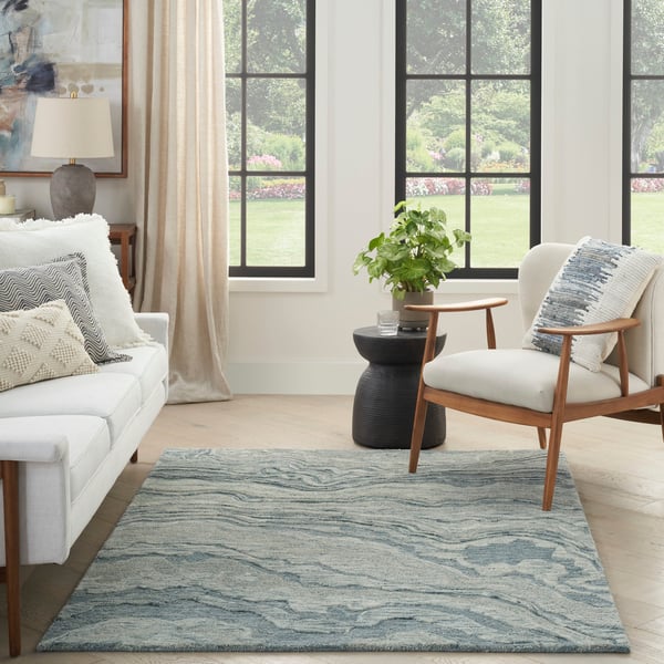 Graceful GRU-01 Blue Wool Hand-Tufted Area Rug