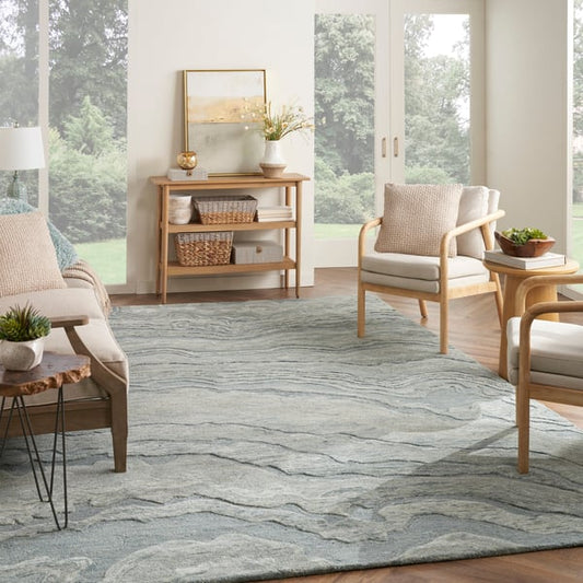 Graceful GRU-01 Blue Wool Hand-Tufted Area Rug