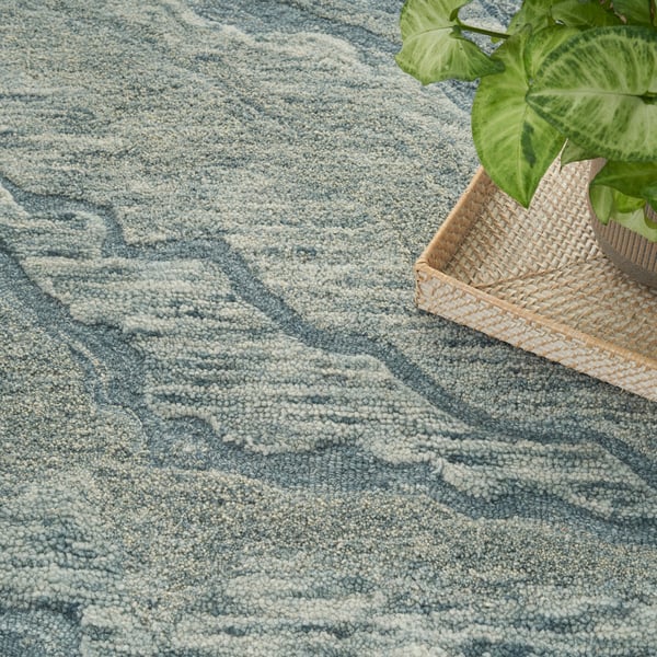 Graceful GRU-01 Blue Wool Hand-Tufted Area Rug