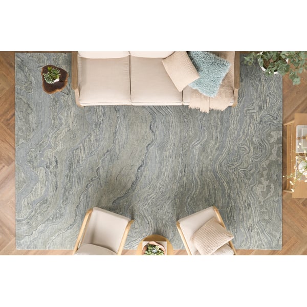 Graceful GRU-01 Blue Wool Hand-Tufted Area Rug