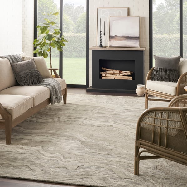 Graceful GRU-01 Blue Wool Hand-Tufted Area Rug