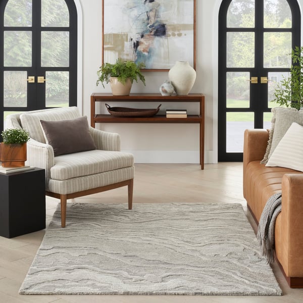 Graceful GRU-01 Blue Wool Hand-Tufted Area Rug