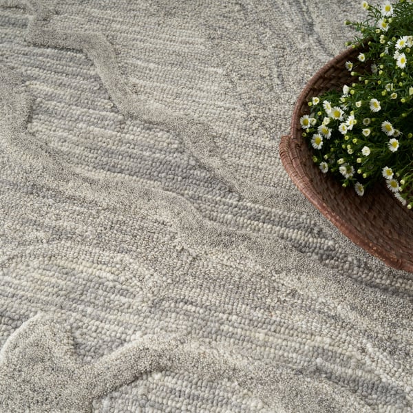 Graceful GRU-01 Blue Wool Hand-Tufted Area Rug
