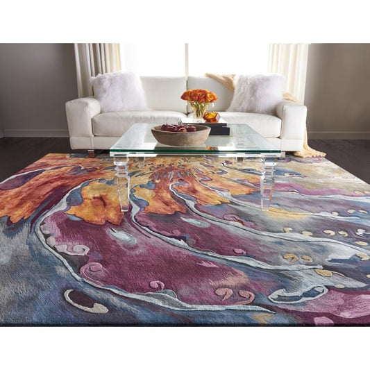 Prismatic PRS-08 Orange/Peach/Violet/Medium Grey/Light Grey Wool Hand-Tufted Area Rug