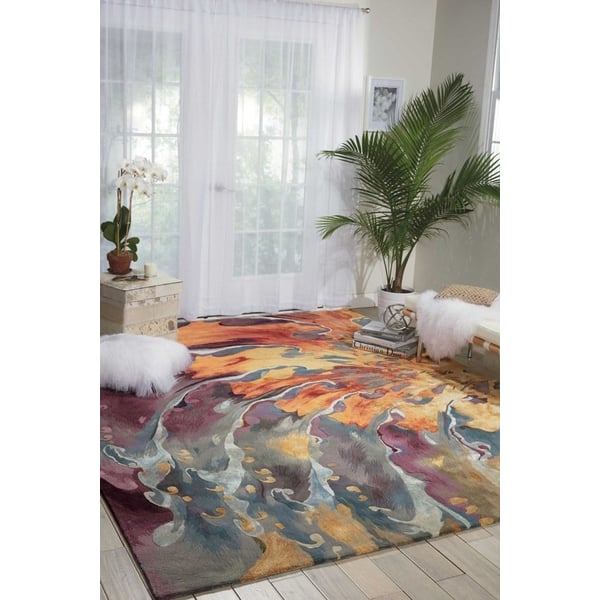 Prismatic PRS-08 Orange/Peach/Violet/Medium Grey/Light Grey Wool Hand-Tufted Area Rug