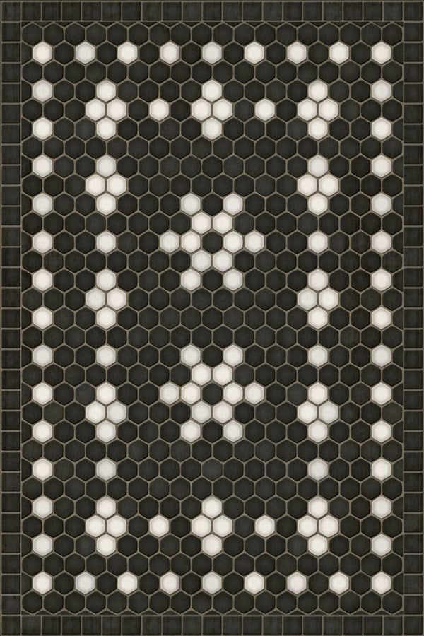 Mosaic Vintage Vinyl Design B Distressed Black/Ivory - Belmont Park Non-Slip Backing Area Rug