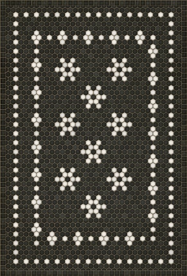 Mosaic Vintage Vinyl Design B Distressed Black/Ivory - Belmont Park Non-Slip Backing Area Rug