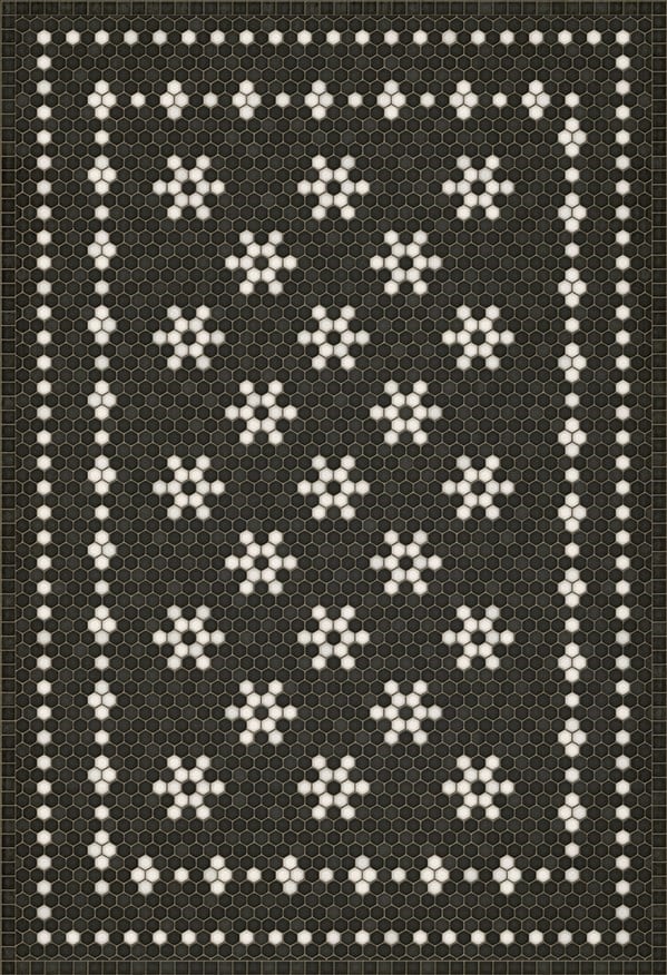 Mosaic Vintage Vinyl Design B Distressed Black/Ivory - Belmont Park Non-Slip Backing Area Rug