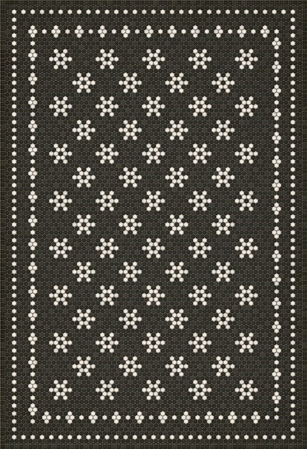 Mosaic Vintage Vinyl Design B Distressed Black/Ivory - Belmont Park Non-Slip Backing Area Rug