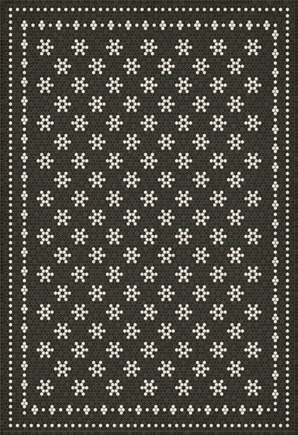 Mosaic Vintage Vinyl Design B Distressed Black/Ivory - Belmont Park Non-Slip Backing Area Rug