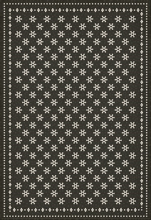 Mosaic Vintage Vinyl Design B Distressed Black/Ivory - Belmont Park Non-Slip Backing Area Rug