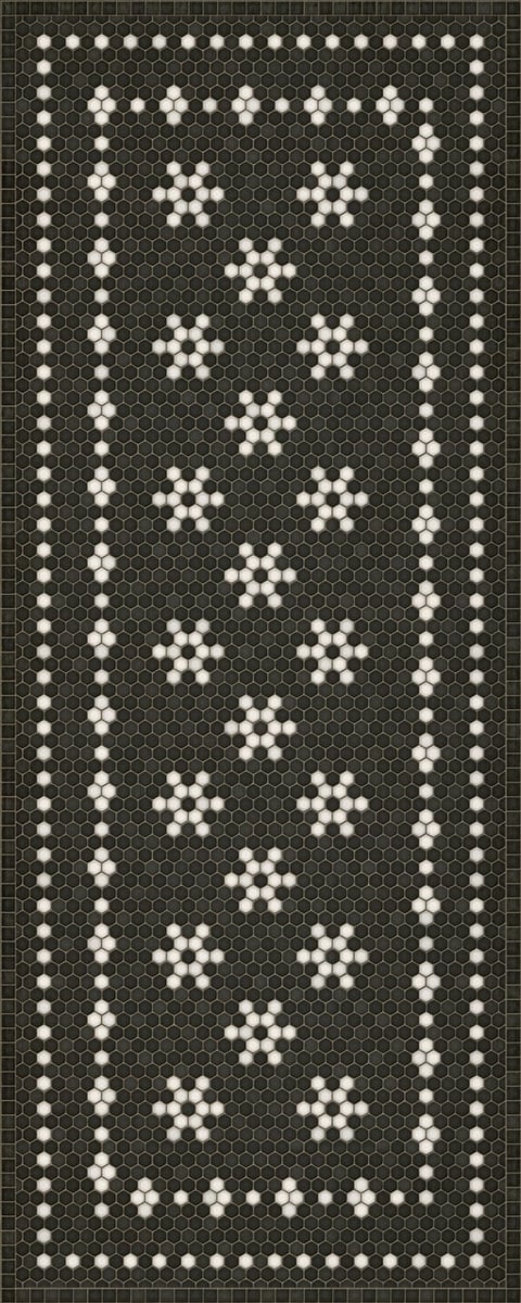 Mosaic Vintage Vinyl Design B Distressed Black/Ivory - Belmont Park Non-Slip Backing Area Rug