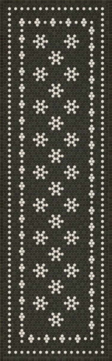 Mosaic Vintage Vinyl Design B Distressed Black/Ivory - Belmont Park Non-Slip Backing Area Rug