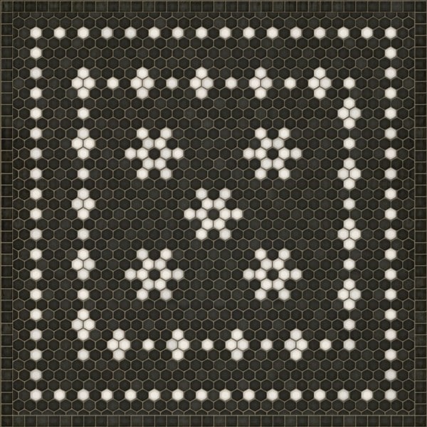 Mosaic Vintage Vinyl Design B Distressed Black/Ivory - Belmont Park Non-Slip Backing Area Rug