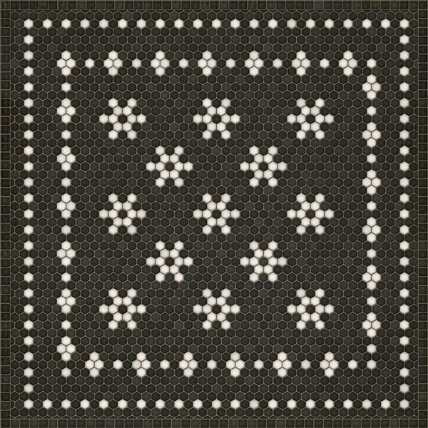 Mosaic Vintage Vinyl Design B Distressed Black/Ivory - Belmont Park Non-Slip Backing Area Rug