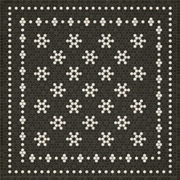 Mosaic Vintage Vinyl Design B Distressed Black/Ivory - Belmont Park Non-Slip Backing Area Rug