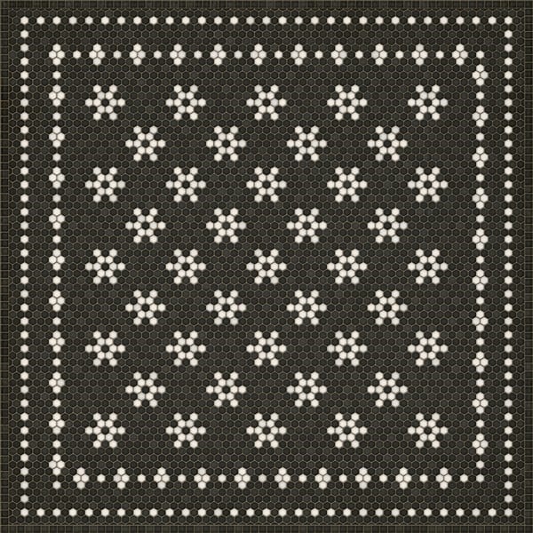 Mosaic Vintage Vinyl Design B Distressed Black/Ivory - Belmont Park Non-Slip Backing Area Rug