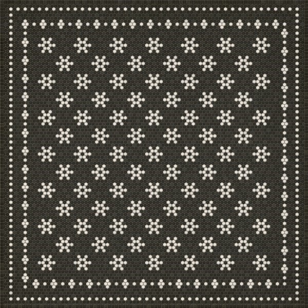 Mosaic Vintage Vinyl Design B Distressed Black/Ivory - Belmont Park Non-Slip Backing Area Rug