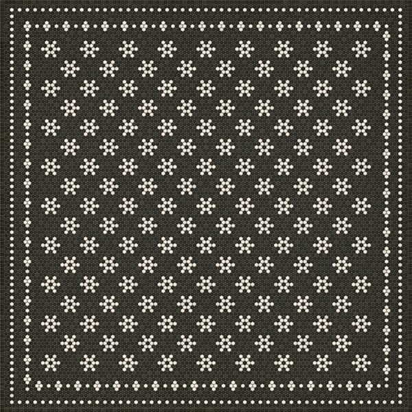 Mosaic Vintage Vinyl Design B Distressed Black/Ivory - Belmont Park Non-Slip Backing Area Rug