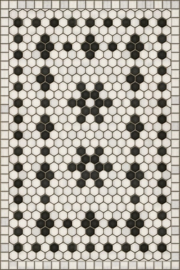 Mosaic Vintage Vinyl Design B Distressed Black/Ivory - Belmont Park Non-Slip Backing Area Rug