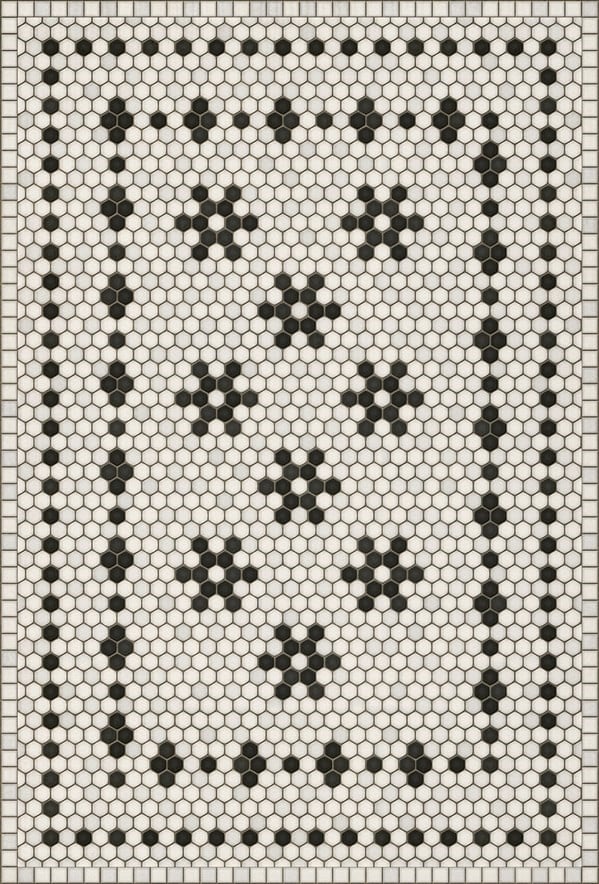Mosaic Vintage Vinyl Design B Distressed Black/Ivory - Belmont Park Non-Slip Backing Area Rug