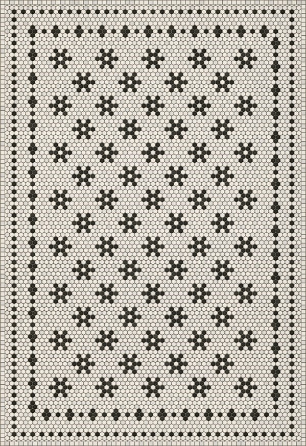 Mosaic Vintage Vinyl Design B Distressed Black/Ivory - Belmont Park Non-Slip Backing Area Rug