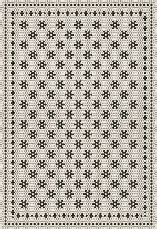 Mosaic Vintage Vinyl Design B Distressed Black/Ivory - Belmont Park Non-Slip Backing Area Rug