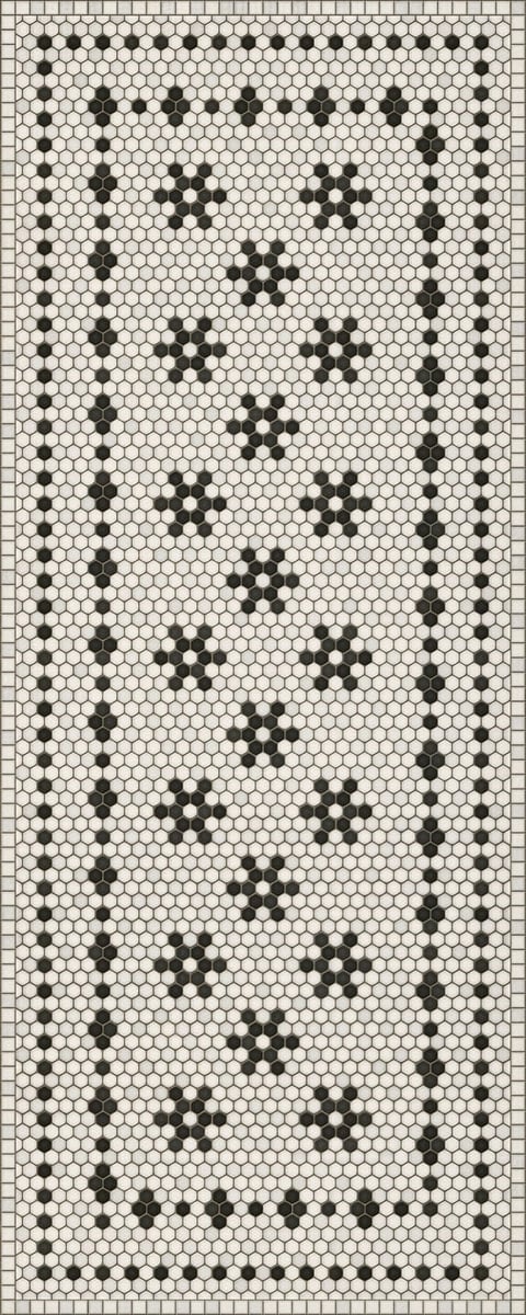 Mosaic Vintage Vinyl Design B Distressed Black/Ivory - Belmont Park Non-Slip Backing Area Rug