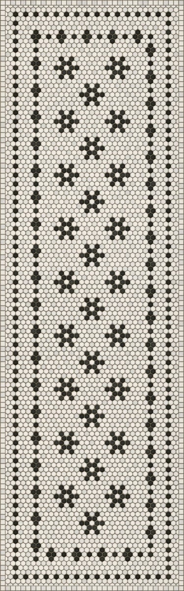 Mosaic Vintage Vinyl Design B Distressed Black/Ivory - Belmont Park Non-Slip Backing Area Rug