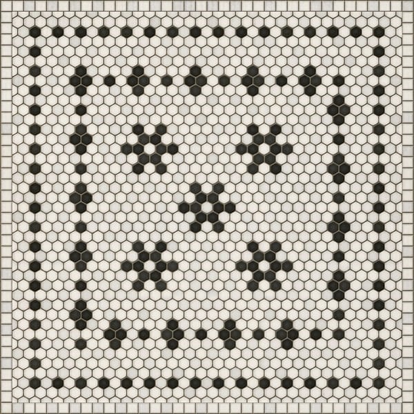 Mosaic Vintage Vinyl Design B Distressed Black/Ivory - Belmont Park Non-Slip Backing Area Rug
