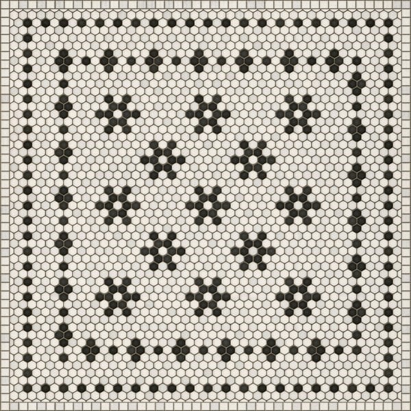 Mosaic Vintage Vinyl Design B Distressed Black/Ivory - Belmont Park Non-Slip Backing Area Rug