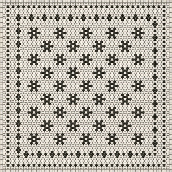 Mosaic Vintage Vinyl Design B Distressed Black/Ivory - Belmont Park Non-Slip Backing Area Rug