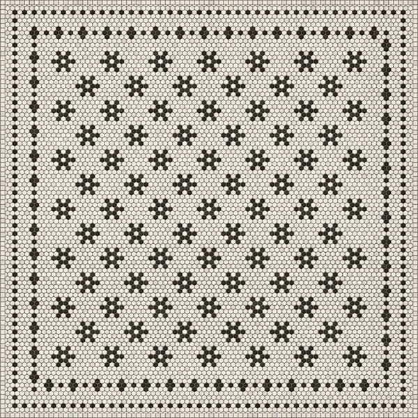 Mosaic Vintage Vinyl Design B Distressed Black/Ivory - Belmont Park Non-Slip Backing Area Rug