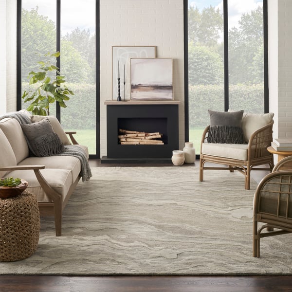 Graceful GRU-01 Blue Wool Hand-Tufted Area Rug